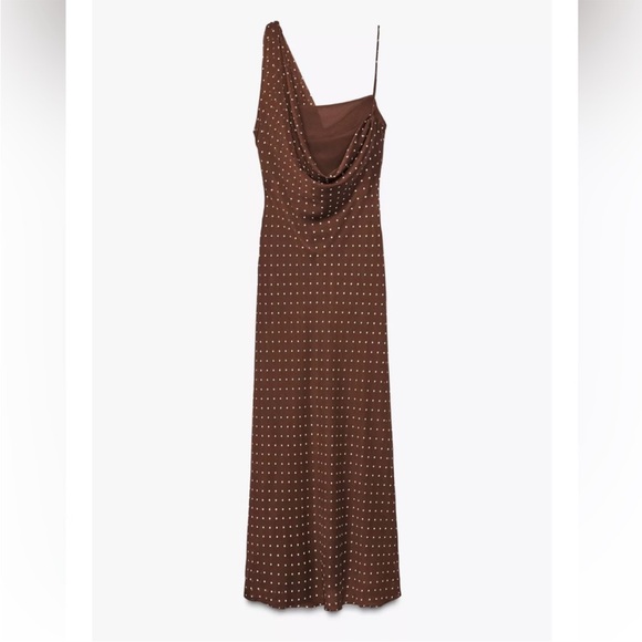 ZARA DRAPED NECK POLKA DOT DRESS - Picture 10 of 11